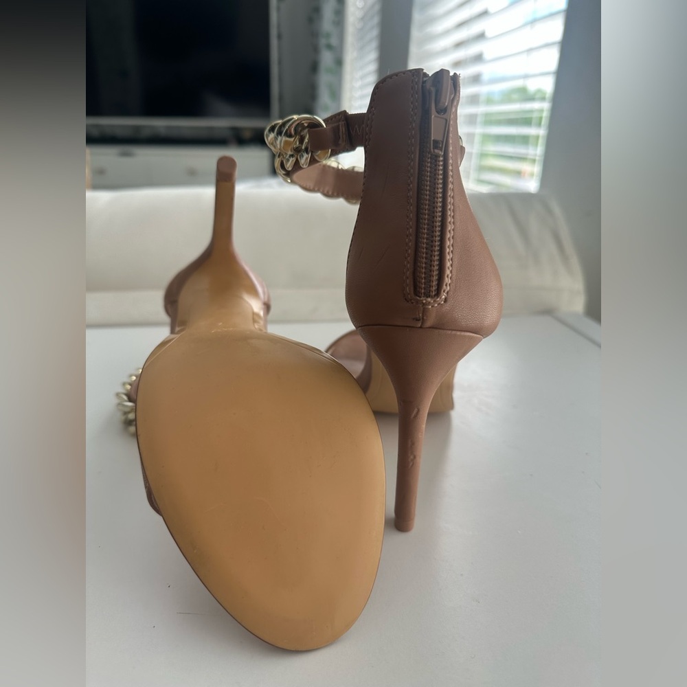 Tan Chain-Embellished Heels - Picture 5 of 8